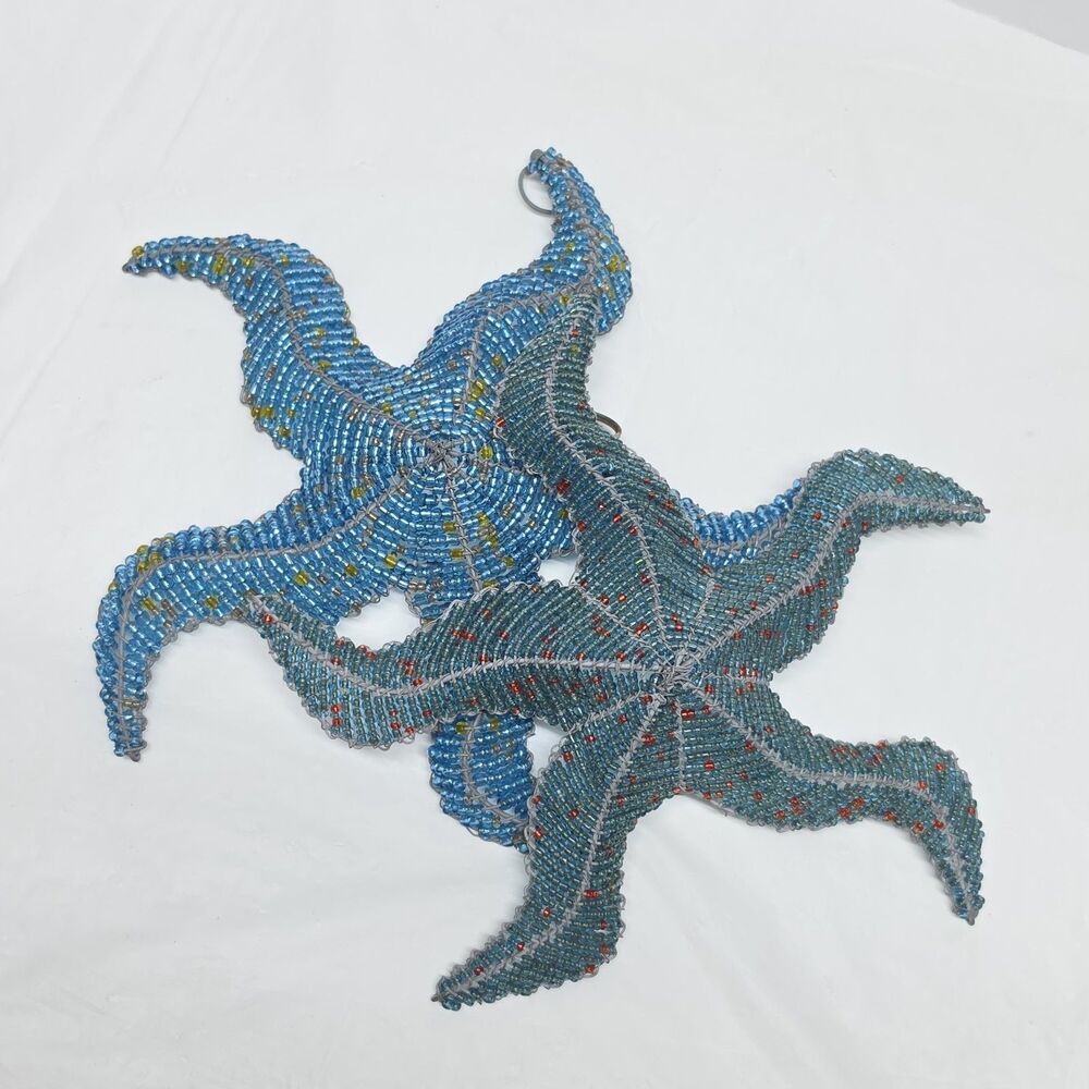 Vintage Hand Beaded Starfish Set South African Coastal Nautical Wall Decor